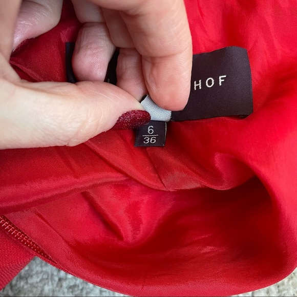 Talbot Runhof Red Crepe Golatta Draped High-Slit Split-Shoulder Halter Gown Sz 6 - Picture 7 of 12